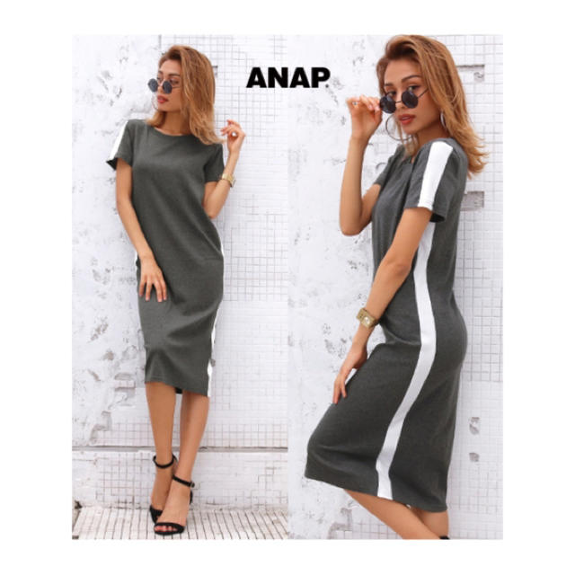 ANAP(アナップ)の未使用⭐︎ANAP⭐︎半袖ラインロングワンピース レディースのワンピース(ロングワンピース/マキシワンピース)の商品写真