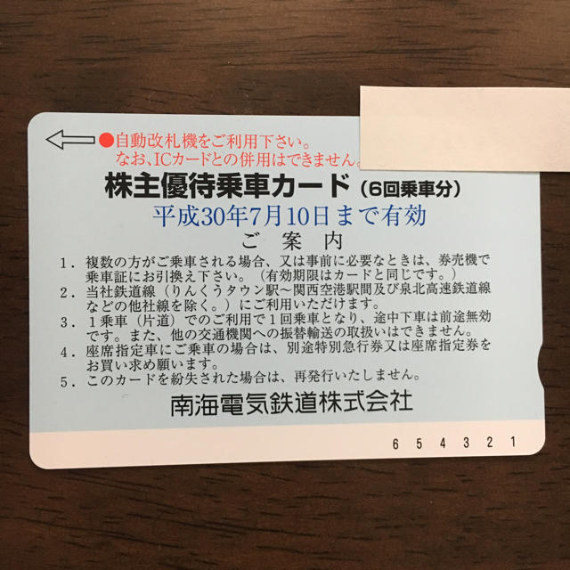 ★7/10まで有効★南海電鉄株主優待乗車券6回分 チケットの乗車券/交通券(鉄道乗車券)の商品写真