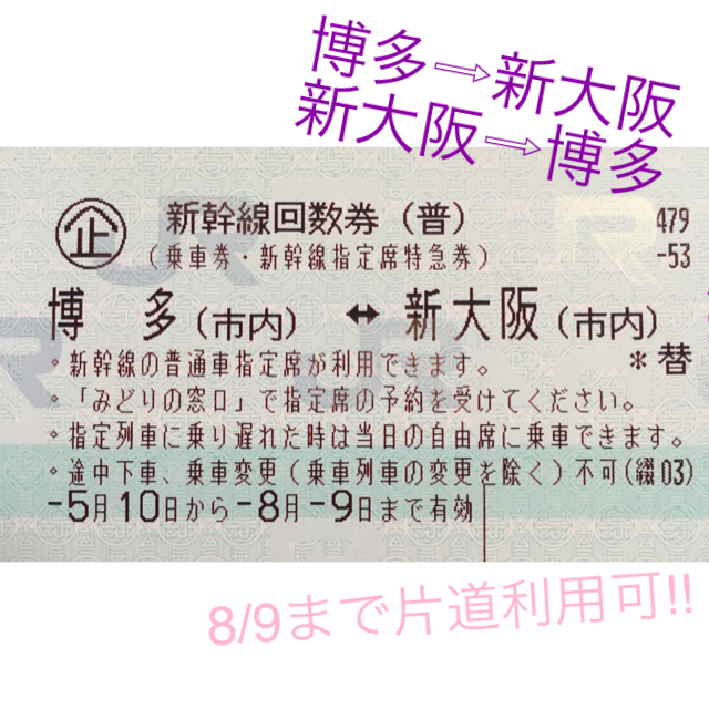 新大阪⇆博多 JR新幹線 指定席 片道1枚