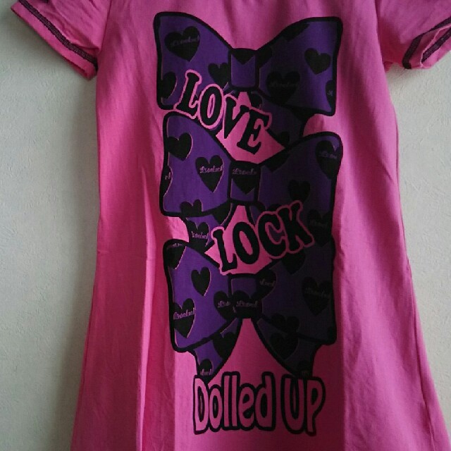 LOVE ROCK♥Tシャツワンピ ストレッチ素材 140 USED キッズ/ベビー/マタニティのキッズ服女の子用(90cm~)(ワンピース)の商品写真