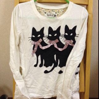 スカラー(ScoLar)のスカラー猫ロングTシャツ(カットソー(長袖/七分))