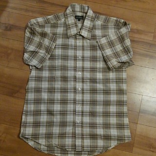 メンズLL  ブラウン半袖チェックシャツ(シャツ)