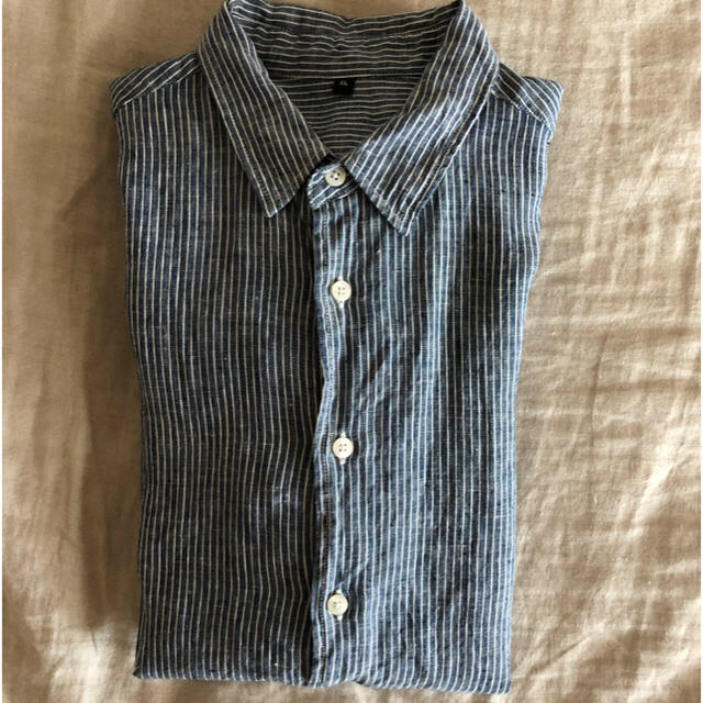 MUJI (無印良品)(ムジルシリョウヒン)の無印良品 メンズ 麻100% ストライプシャツ XL メンズのトップス(シャツ)の商品写真