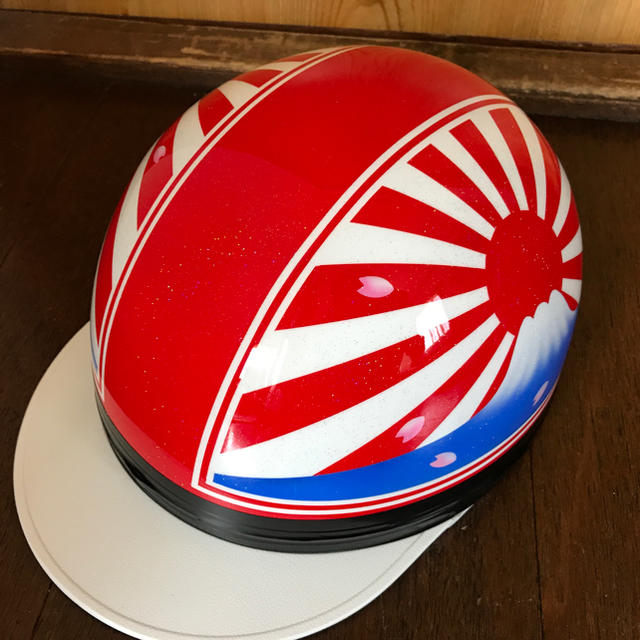 新品塗装品 7色ラメ 赤白 富士日章 コルク半 ヘルメットの通販 新品塗装品 7色ラメ 赤白 富士日章 コルク半 ヘルメットの通販