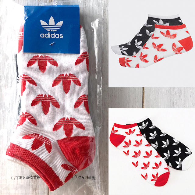 adidas(アディダス)の★新品未開封★ アディダス トレフォイルソックス 2足入 赤/黒 22-24cm レディースのレッグウェア(ソックス)の商品写真