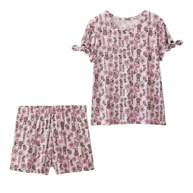 GU(ジーユー)のラウンジセット(半袖)(トロピカル)XLピンク レディースのルームウェア/パジャマ(ルームウェア)の商品写真