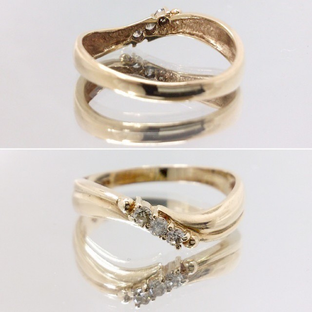 K9YG ダイヤモンド 0.06ct ウエーブリング 指輪 約11号 レディースのアクセサリー(リング(指輪))の商品写真