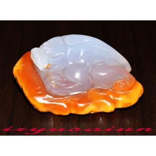【瑪瑙（メノウ）】 天然石 高級手彫り貔貅根付 開運風水 新品一点ものFT002(彫刻/オブジェ)
