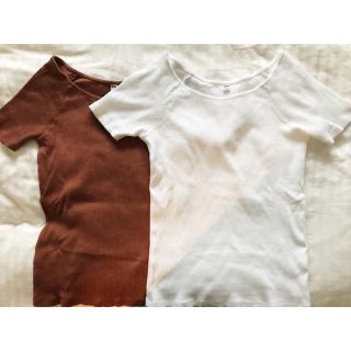 ユニクロ(UNIQLO)のユニクロ リブバレエネックTシャツ 2枚セット Lサイズ(Tシャツ(半袖/袖なし))