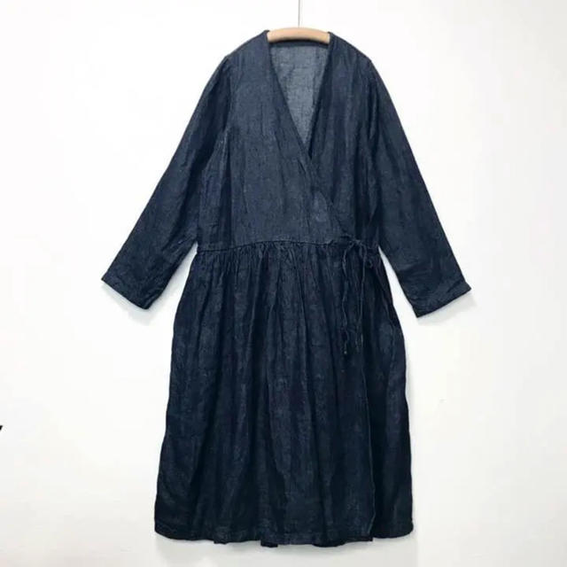 nest Robe(ネストローブ)のNonko様専用⑅◡̈*ネストローブ リネンデニム カシュクールワンピース レディースのワンピース(ロングワンピース/マキシワンピース)の商品写真