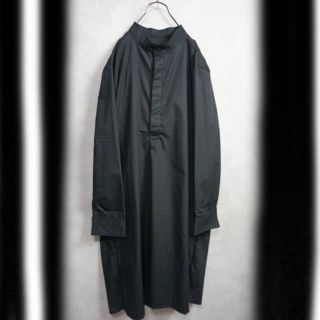Big size ノーカラー ロングプルオーバー 黒(シャツ)