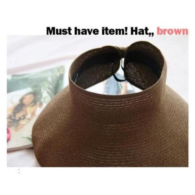 くるくるサンバイザー UV対策 つば広 コンパクト収納 新品 レディースの帽子(麦わら帽子/ストローハット)の商品写真