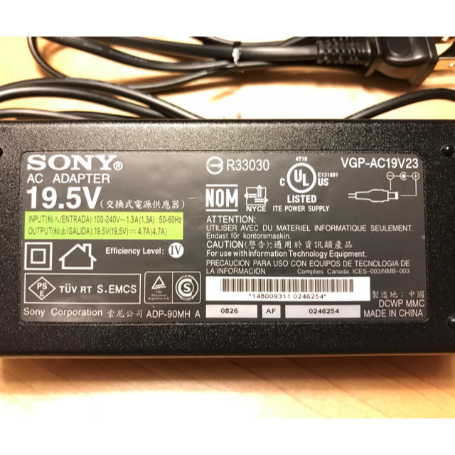 SONY(ソニー)のSONY ノートPC電源 VGP-AC19V23 スマホ/家電/カメラのPC/タブレット(PC周辺機器)の商品写真