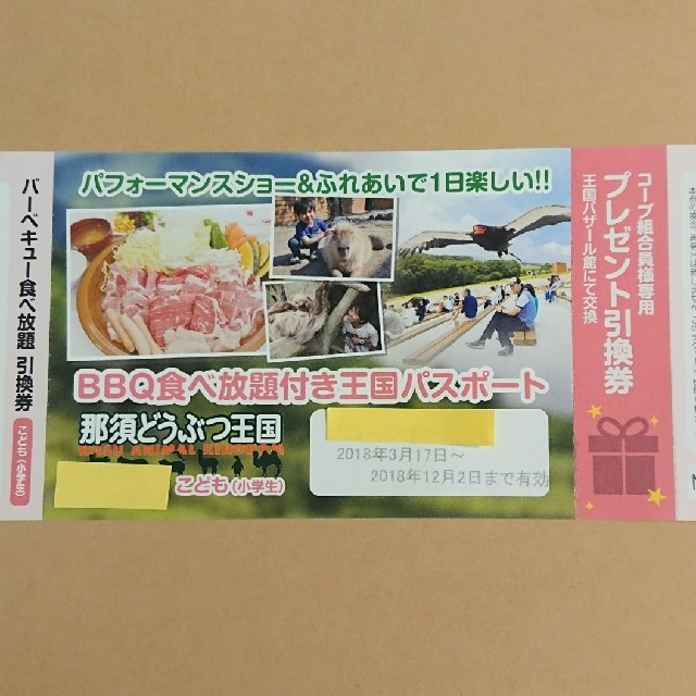 【ビクスバイト様専用】那須どうぶつ王国 BBQ食べ放題付きパスポート チケットの施設利用券(遊園地/テーマパーク)の商品写真
