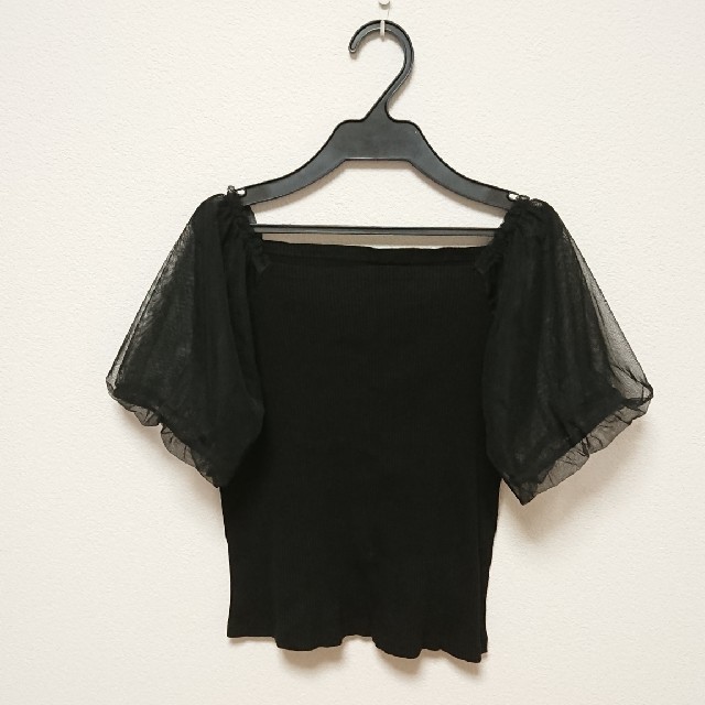 mystic(ミスティック)のmystic ミスティック チュール袖Tシャツ チュール ブラック レディースのトップス(カットソー(半袖/袖なし))の商品写真