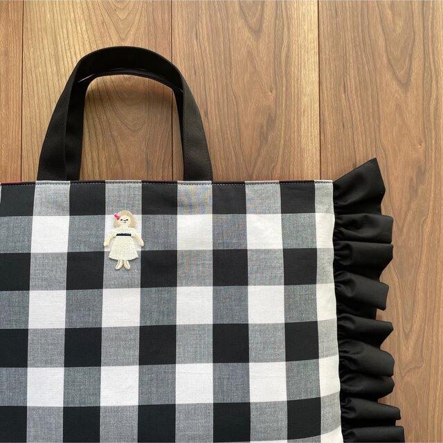 ハンドメイド  ♡ レッスンバッグ ギンガムチェック  レディースのバッグ(ハンドバッグ)の商品写真