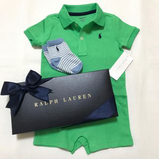 ラルフローレン(Ralph Lauren)の2点セット BABY BOY☆新品✨ショートオール × 靴下 グリーン9M/75(ロンパース)