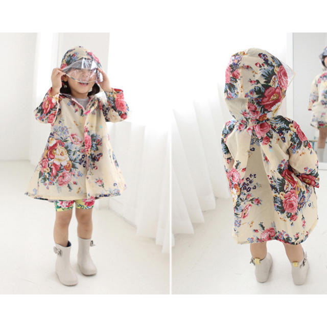 新品♡大人可愛い花柄レインコートキッズ ポンチョ 子供 100-130サイズの通販 by kids dress｜ラクマ