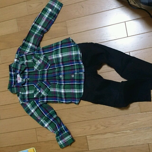 EDWIN(エドウィン)のEDWINグリーン系チェックシャツ キッズ/ベビー/マタニティのキッズ服男の子用(90cm~)(その他)の商品写真