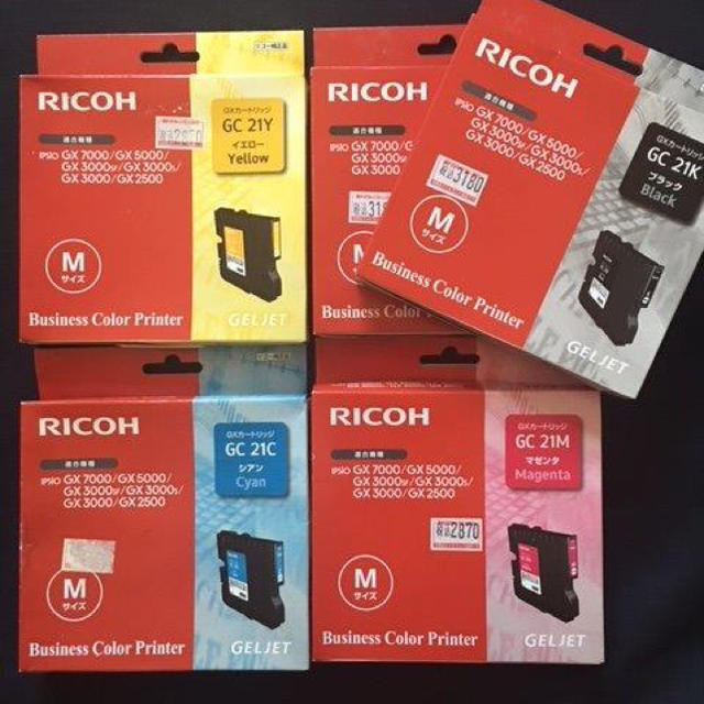 RICOH(リコー)のRICOHインク GC21K 2個 /GC21C/GC21M/GC21Y スマホ/家電/カメラのPC/タブレット(PC周辺機器)の商品写真