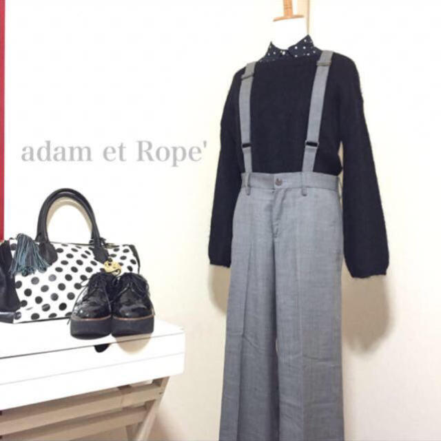 Adam et Rope'(アダムエロぺ)のPINCEAU サスペ付きワイドパンツ レディースのパンツ(サロペット/オーバーオール)の商品写真