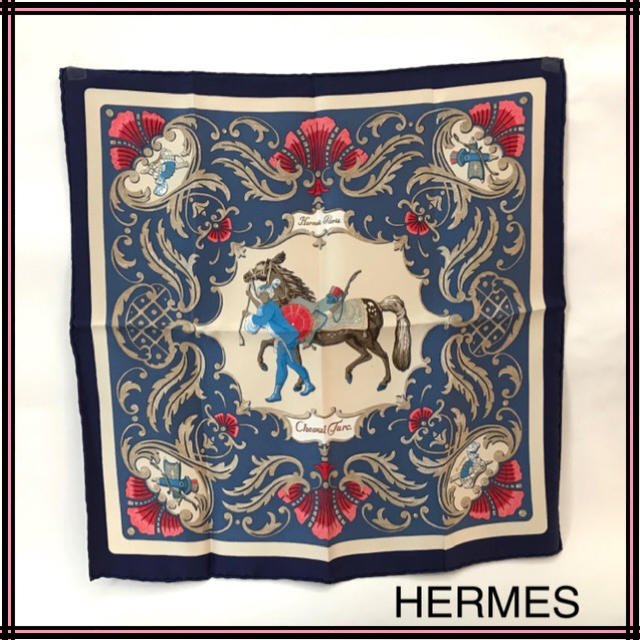 超美品 HERMES エルメス ポケットチーフ スカーフの巻き方カード付き