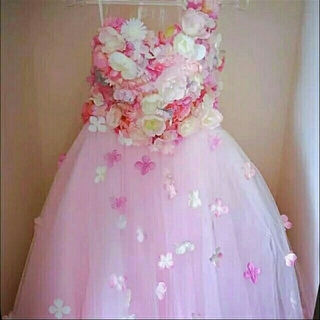 お花いっぱい ウェディングドレス カラードレス ピンク ラプンツェル チュール(ウェディングドレス)