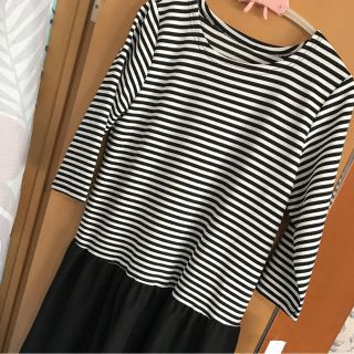 大きいサイズ☆新品タグ付き☆七分袖ボーダー柄ロングワンピース！LL！3L！(ロングワンピース/マキシワンピース)