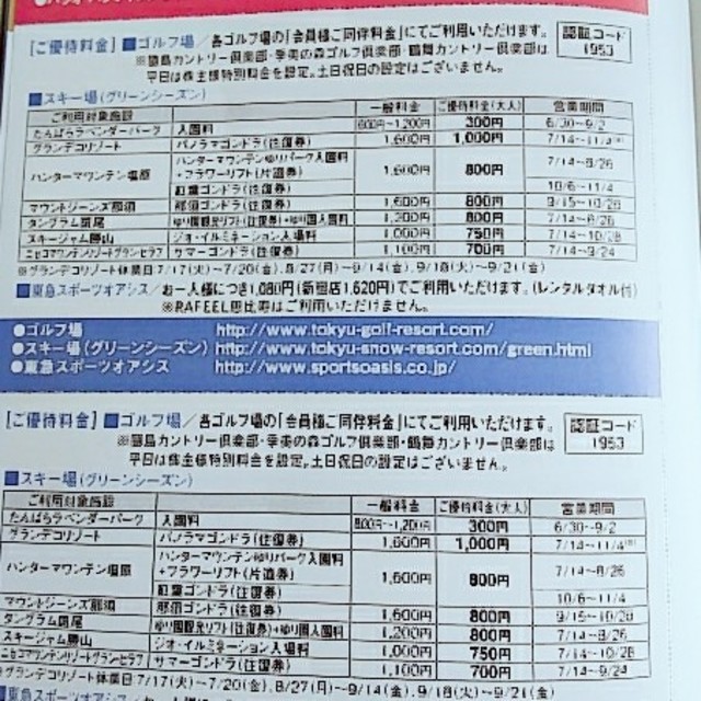 東急不動産 株主優待 スポーツ優待券  ２枚セット チケットの施設利用券(フィットネスクラブ)の商品写真