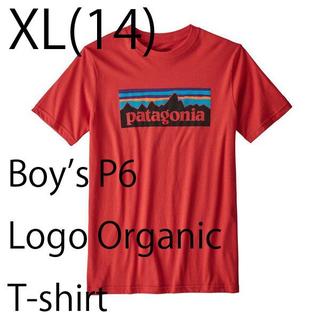 パタゴニア(patagonia)の新品 XL(14) パタゴニア ボーイズP6 ロゴ オーガニックTシャツ赤(Tシャツ(半袖/袖なし))