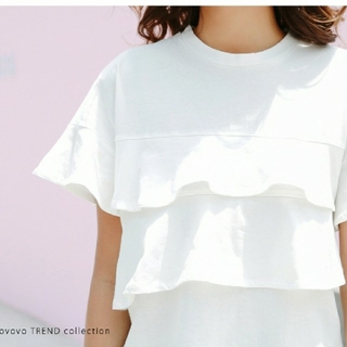 フリル Tシャツ ホワイト 白 コットン カットソー 首つまり(Tシャツ(半袖/袖なし))