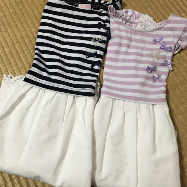 mezzo piano(メゾピアノ)のメゾピアノ  ボーダーワンピース レース キッズ/ベビー/マタニティのキッズ服女の子用(90cm~)(ワンピース)の商品写真