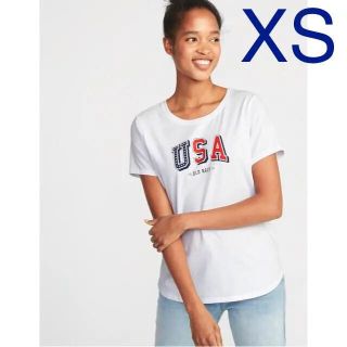 オールドネイビー(Old Navy)の訳あり★2018年限定★OLD NAVY レディースXSサイズUSAロゴTシャツ(Tシャツ(半袖/袖なし))