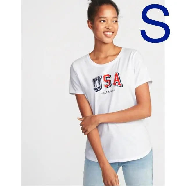 Old Navy(オールドネイビー)の2018年限定★OLD NAVY レディースSサイズ USAロゴTシャツ レディースのトップス(Tシャツ(半袖/袖なし))の商品写真