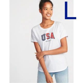 オールドネイビー(Old Navy)の2018年限定★OLD NAVY レディースLサイズ USAロゴTシャツ(Tシャツ(半袖/袖なし))