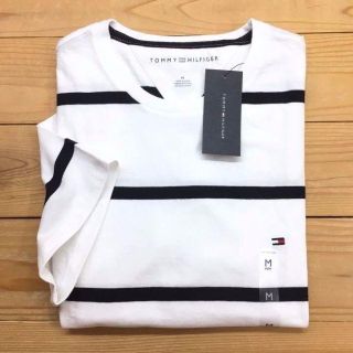 トミーヒルフィガー(TOMMY HILFIGER)の新品【メンズS】★トミー★ボーダー柄半袖Ｔシャツ/白紺/ロゴ刺繍入り(Tシャツ/カットソー(半袖/袖なし))