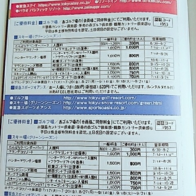 東急不動産 株主優待 スポーツ優待券  ２枚 チケットの施設利用券(フィットネスクラブ)の商品写真