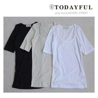 トゥデイフル(TODAYFUL)のryo様お取り置き 水曜 新品 TODAYFUL ラウンドネックリブT(Tシャツ(半袖/袖なし))