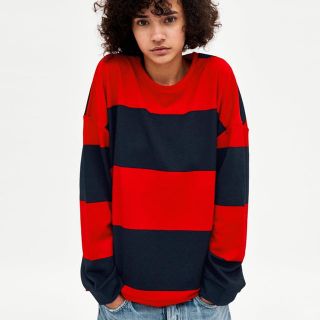 ザラ(ZARA)のタグ付き新品 ZARA ラウンドネック長袖スウェットシャツ(トレーナー/スウェット)