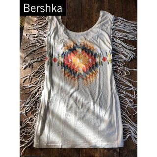 ベルシュカ(Bershka)のベルシュカ（ZARA姉妹ブランド）フリンジ×エスニック ロングTシャツ(Tシャツ(半袖/袖なし))