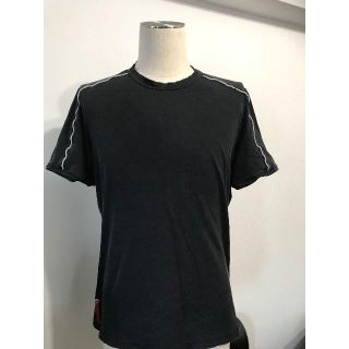 プラダ(PRADA)の●PRADAプラダスポーツ黒ストレッチ混ライン入りＴシャツ赤タグ●良好品(Tシャツ/カットソー(半袖/袖なし))