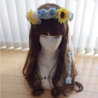 花かんむり♡ひまわり♡水色(ヘアアクセサリー)