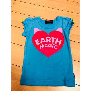 アースマジック(EARTHMAGIC)のアースマジック 100cm ハート柄ブルー 半袖Tシャツ EARTHMAGIC(Tシャツ/カットソー)