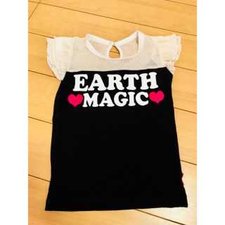 アースマジック(EARTHMAGIC)のアースマジック 100cm バックりぼんレースフリル 半袖Tシャツ 黒(Tシャツ/カットソー)