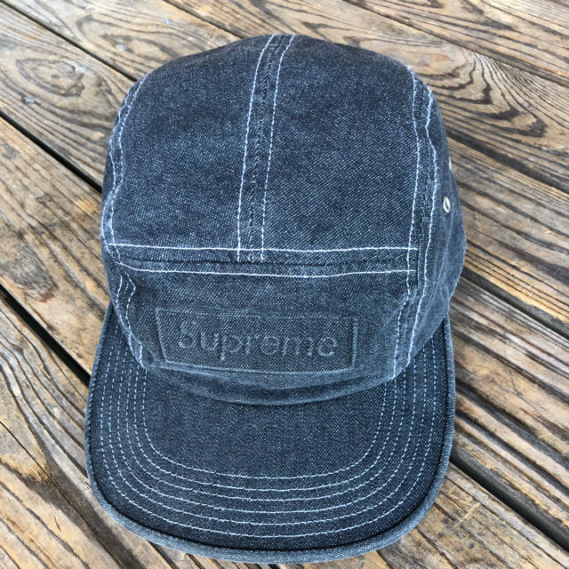 16SS Supreme Embossed Denim Camp Cap 黒キャップ