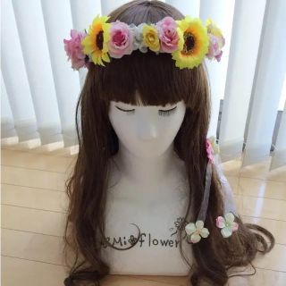 花かんむり♡ひまわり♡ピンク紫(ヘアアクセサリー)