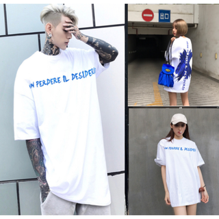 Ｔシャツ 超人気 ロング丈スタイリッシュ!! hiphop ストリート系 韓国系(Tシャツ/カットソー(半袖/袖なし))