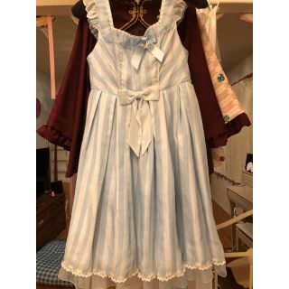 アンジェリックプリティー(Angelic Pretty)のゆゆ様 ストライプJSK サックス 美品 Angelic Pretty(ひざ丈ワンピース)