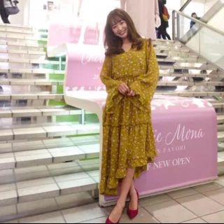 シェリーモナ(Cherie Mona)のシェリーモナ 花柄 フリル アシメントリー ワンピース イエロー(ロングワンピース/マキシワンピース)