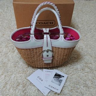 コーチ(COACH)の未使用に近い美品☆コーチ  ストロー カゴバッグ トート(かごバッグ/ストローバッグ)